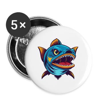 Barracuda Coloré Kawaii Dessin Animé Personnage Animal de compagnie - Lot de 5 grands badges (56 mm) - blanc - Devant