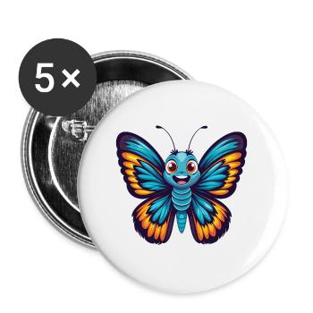 papillon coloré kawaii dessin animé personnage animal de compagnie - Lot de 5 grands badges (56 mm) - blanc - Devant