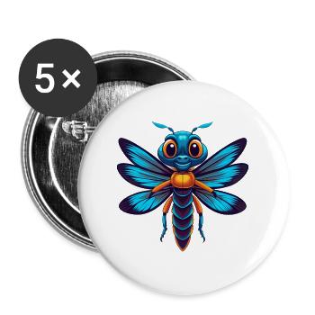 Libelle Bunte Kawaii Cartoon Figur Haustier - Buttons groß 56 mm (5er Pack) - Weiß - Vorne