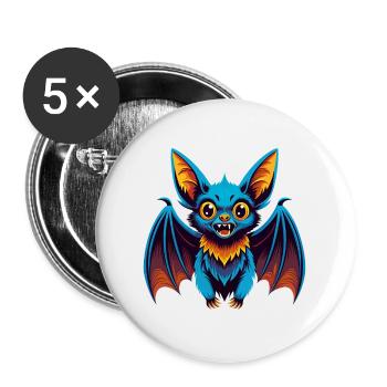 Chauve-souris coloré Kawaii dessin animé Personnage Clipart - Lot de 5 grands badges (56 mm) - blanc - Devant