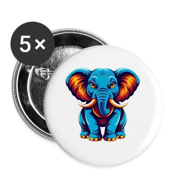 Elefant Bunte Kawaii Cartoon Figur Clipart - Buttons groß 56 mm (5er Pack) - Weiß - Vorne