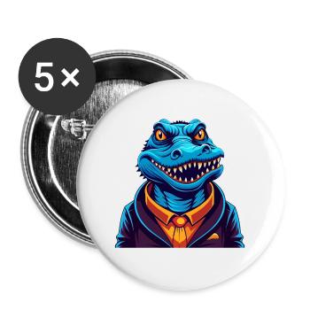 Krokodil Bunt Kawaii Cartoon Charakter Haustier - Buttons groß 56 mm (5er Pack) - Weiß - Vorne