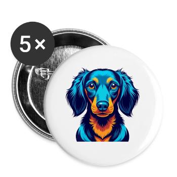 Dackel Hund Bunte Kawaii Zeichentrickfigur - Buttons groß 56 mm (5er Pack) - Weiß - Vorne