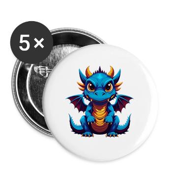 Dragon Colorful Kawaii Cartoon Character Clipart - Buttons large 2.2''/56 mm (5-pack) - white - Front
