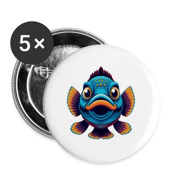 Fish Colorful Kawaii Cartoon Character Clipart - Buttons large 2.2''/56 mm (5-pack) - white - Front