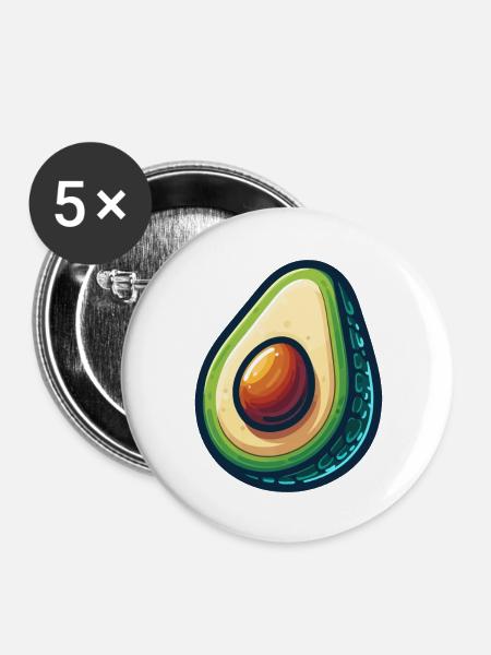 Avocado-Frucht - Buttons groß 56 mm (5er Pack) - Weiß