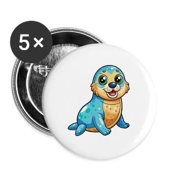 Siegel Niedliche Zeichentrickfigur Kawaii Clipart - Buttons groß 56 mm (5er Pack) - Weiß - Vorne