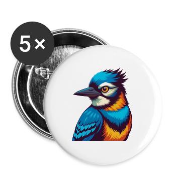 Geai bleu coloré Kawaii dessin animé Personnage Clipart - Lot de 5 grands badges (56 mm) - blanc - Devant