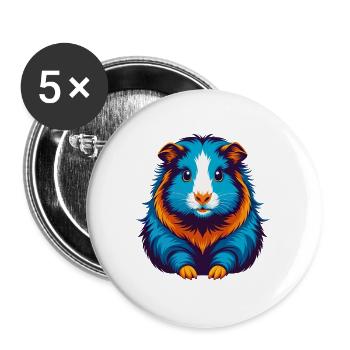 Cochon d’Inde Coloré Kawaii Dessin animé Personnage Animal de compagnie - Lot de 5 grands badges (56 mm) - blanc - Devant