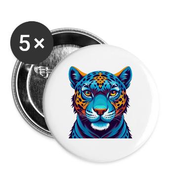 Jaguar Bunte Kawaii Cartoon Charakter Clipart - Buttons groß 56 mm (5er Pack) - Weiß - Vorne