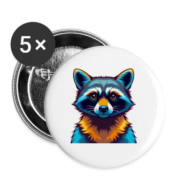 Raccoon Colorful Kawaii Cartoon Character Clipart - Buttons large 2.2''/56 mm (5-pack) - white - Front