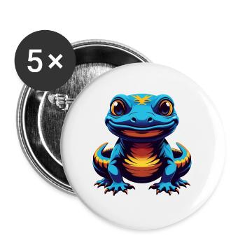 Salamandre Coloré Kawaii Dessin Animé Personnage Animal de compagnie - Lot de 5 grands badges (56 mm) - blanc - Devant