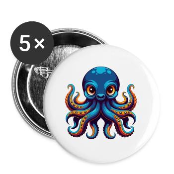 Oktopus Bunte Kawaii Cartoon Figur Clipart - Buttons groß 56 mm (5er Pack) - Weiß - Vorne