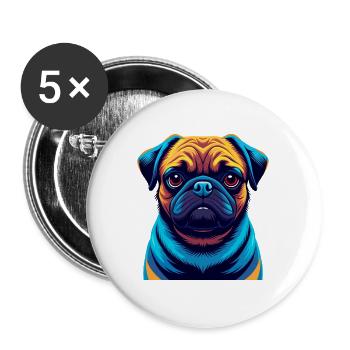 Pug Dog Colorful Kawaii Cartoon Character Clipart - Buttons large 2.2''/56 mm (5-pack) - white - Front