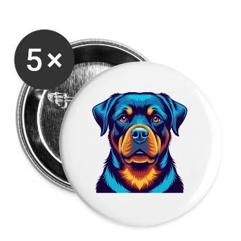 Rottweiler Dog Colorful Kawaii Cartoon Character - Buttons large 2.2''/56 mm (5-pack) - white - Front