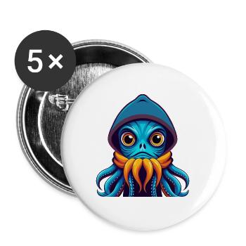 Squid Colorful Kawaii Cartoon Character Clipart - Buttons large 2.2''/56 mm (5-pack) - white - Front