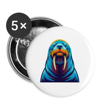 Walrus Colorful Kawaii Cartoon Character Clipart - Buttons large 2.2''/56 mm (5-pack) - white - Front