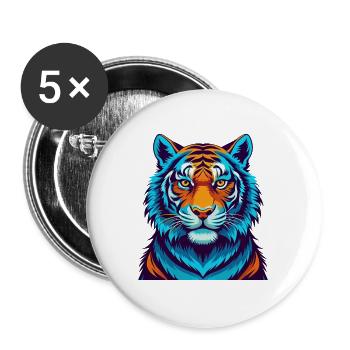 Tiger Colorful Kawaii Cartoon Character Clipart - Buttons large 2.2''/56 mm (5-pack) - white - Front