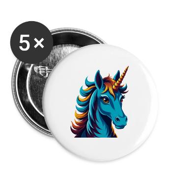 Einhorn Bunte Kawaii Cartoon Figur Clipart - Buttons groß 56 mm (5er Pack) - Weiß - Vorne