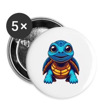 Schildkröte Bunte Kawaii Cartoon Figur Clipart - Buttons groß 56 mm (5er Pack) - Weiß - Vorne