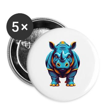 rhinocéros coloré kawaii personnage de dessin animé clipart - Lot de 5 grands badges (56 mm) - blanc - Devant