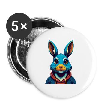 Rabbit Colorful Kawaii Cartoon Character Clipart - Buttons large 2.2''/56 mm (5-pack) - white - Front