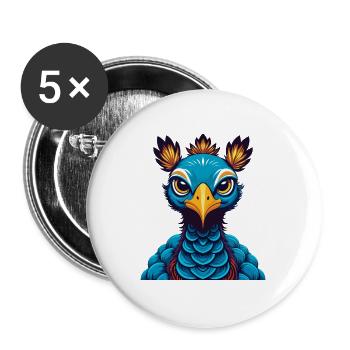 Peacock Colorful Kawaii Cartoon Character Clipart - Buttons large 2.2''/56 mm (5-pack) - white - Front