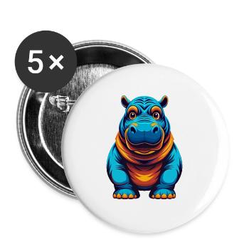 Nilpferd Bunte Kawaii Cartoon Figur Clipart - Buttons groß 56 mm (5er Pack) - Weiß - Vorne