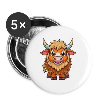 Yak Cute Cartoon Character Kawaii Clipart - Buttons large 2.2''/56 mm (5-pack) - white - Front