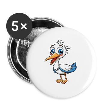 Storch Niedliche Zeichentrickfigur Kawaii Clipart - Buttons groß 56 mm (5er Pack) - Weiß - Vorne