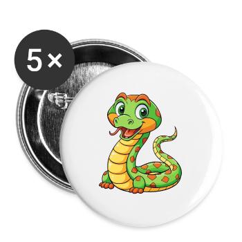 Snake Cute Cartoon Character Kawaii Clipart - Buttons large 2.2''/56 mm (5-pack) - white - Front