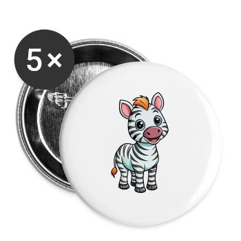 Zebra Cute Cartoon Character Kawaii Clipart - Buttons large 2.2''/56 mm (5-pack) - white - Front