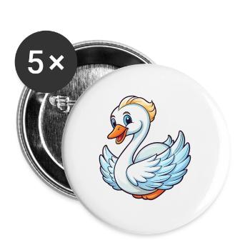 cygne mignon personnage de dessin animé Kawaii Clipart - Lot de 5 grands badges (56 mm) - blanc - Devant