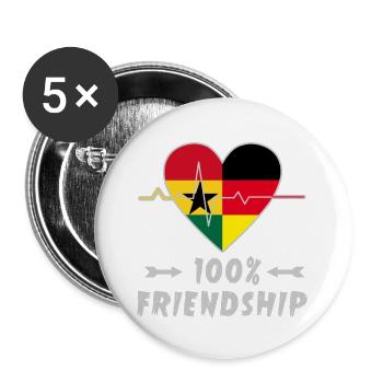 Ghana und Deutschland 100% Freundschaft - Buttons groß 56 mm (5er Pack) - Weiß - Vorne