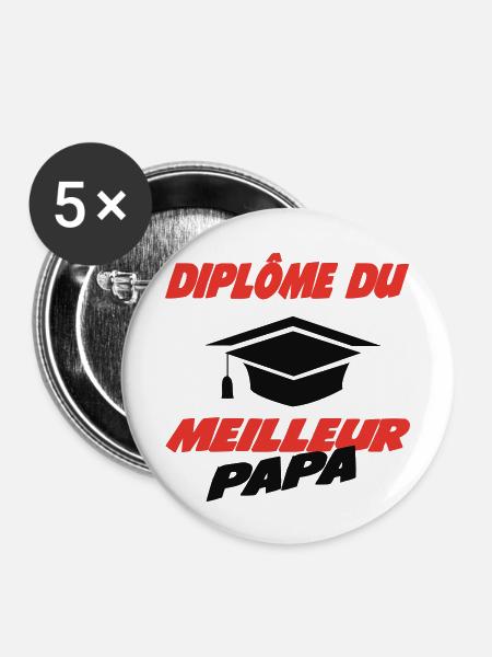 Bestes Papa-Diplom - Buttons groß 56 mm (5er Pack) - Weiß