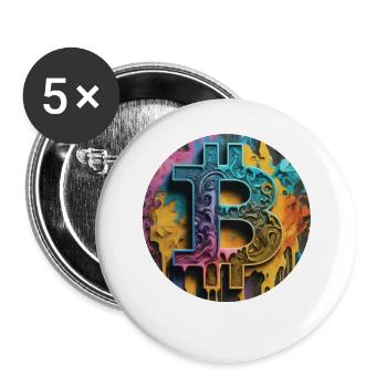 Bitcoin-Graffiti: Bunt und Rebellisch - Buttons groß 56 mm (5er Pack) - Weiß - Vorne