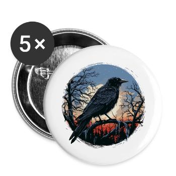 Corbeau - Lot de 5 grands badges (56 mm) - blanc - Devant