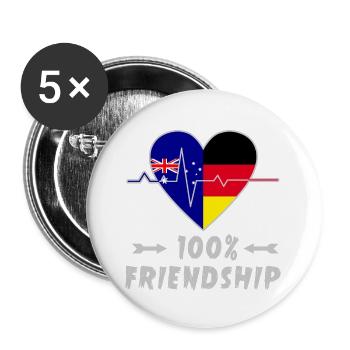Australien und Deutschland 100% Freundschaft - Buttons groß 56 mm (5er Pack) - Weiß - Vorne