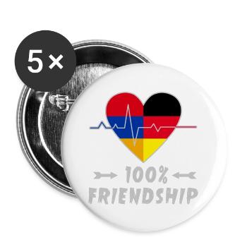 Armenien und Deutschland 100% Freundschaft - Buttons groß 56 mm (5er Pack) - Weiß - Vorne