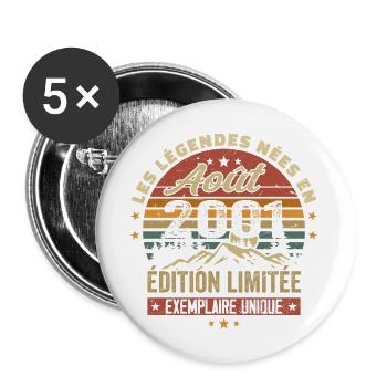 August 2001 Birthday Gift August 2001 August - Buttons large 2.2''/56 mm (5-pack) - white - Front