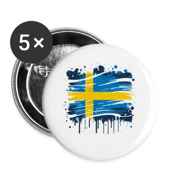Sverige Sweden Flag Schweden Flagge - Buttons large 2.2''/56 mm (5-pack) - white - Front