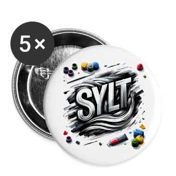 Sylt - Nordsee - Deutschland - Kampen - Insel - Buttons groß 56 mm (5er Pack) - Weiß - Vorne