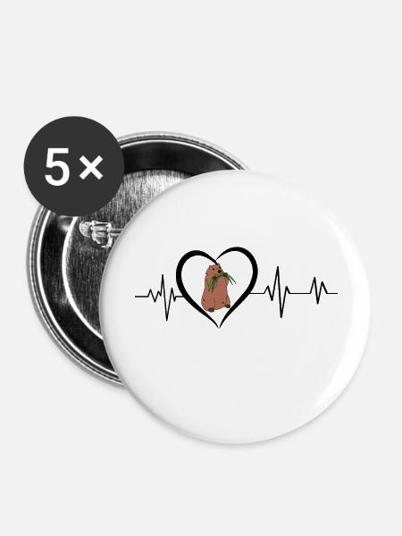 Murmeltier-Herzschlag - Buttons groß 56 mm (5er Pack) - Weiß