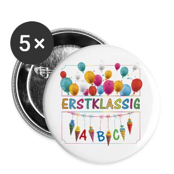 Erstklassig Schultüten ABC Luftballons - Buttons groß 56 mm (5er Pack) - Weiß - Vorne
