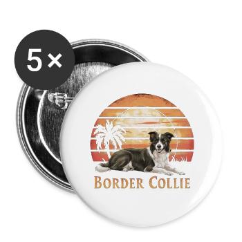 Border Collie Vintage Sunset - Buttons groß 56 mm (5er Pack) - Weiß - Vorne