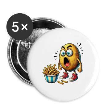 Lustiges Pommes Kartoffel Design - Buttons groß 56 mm (5er Pack) - Weiß - Vorne