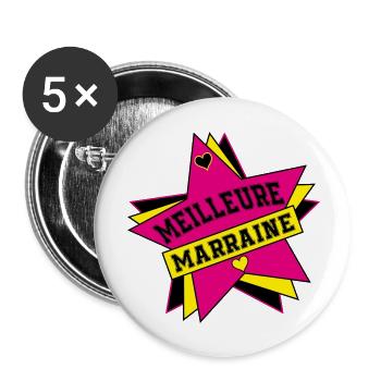 MEILLEURE MARRAINE - Lot de 5 grands badges (56 mm) - blanc - Devant