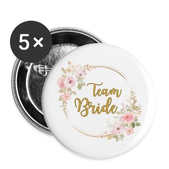 Team Bride rosa Blumen Damen Frauen JGA Braut pink - Buttons groß 56 mm (5er Pack) - Weiß - Vorne