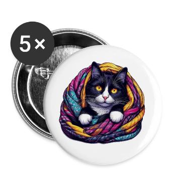 Chat - Lot de 5 grands badges (56 mm) - blanc - Devant