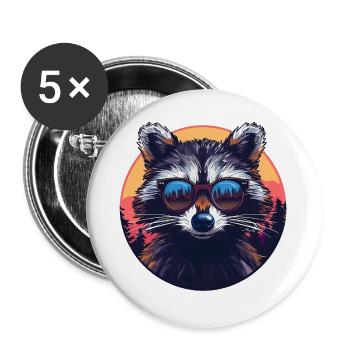 Lunettes de soleil raton laveur multicolore - Motif animalier Art W - Lot de 5 grands badges (56 mm) - blanc - Devant